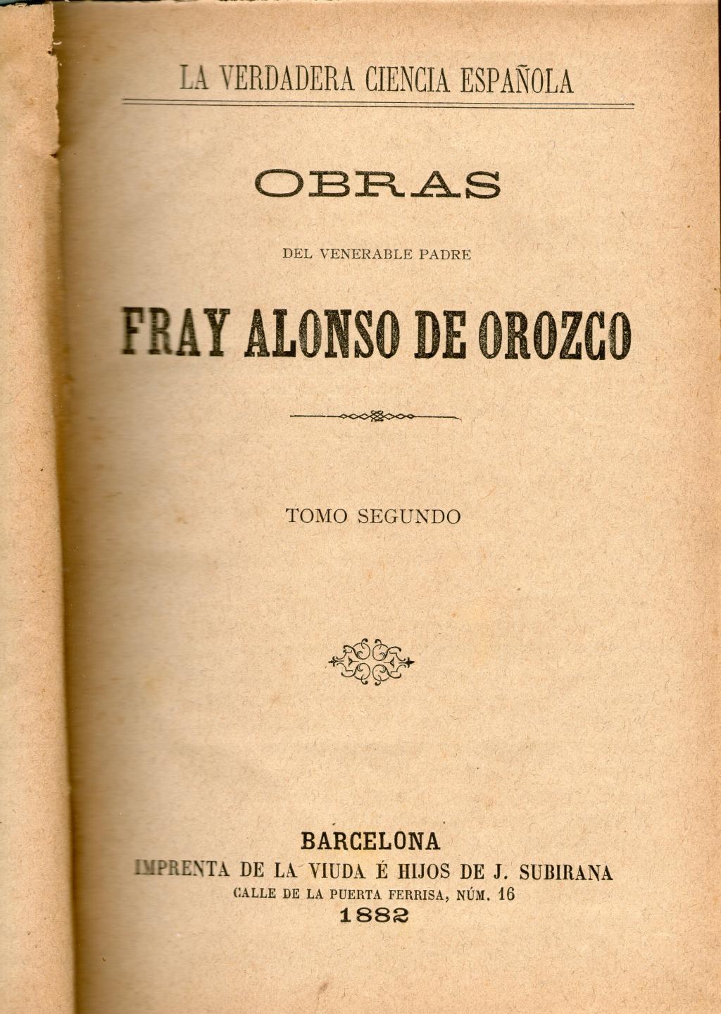 Coberta de Obras del venerable padre Fray Alonso de 0rozco